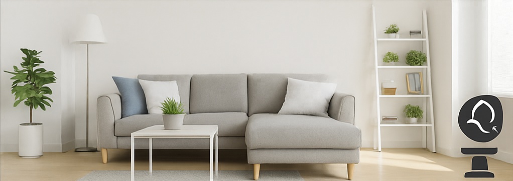 Clean living room with couch, symbolizing odor removal